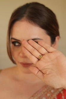 Gold Finish Kundan Polki & Ruby Stone Temple Ring