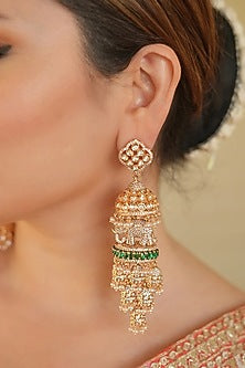 Gold Finish Zircon & Green Stone Jhumka Earrings