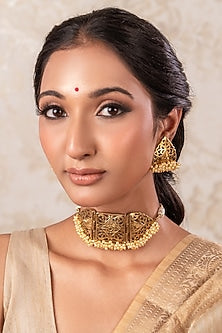 Gold Finish Pearl Choker Necklace Set