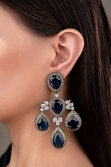 Two-Tone Finish Zircon & Blue Sapphire Stone Dangler Earrings
