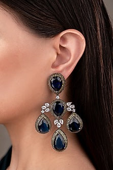 Two-Tone Finish Zircon & Blue Sapphire Stone Dangler Earrings