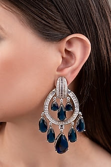 White Finish Zircon & Blue Stone Dangler Earrings