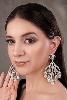 White Finish Zircon Dangler Earrings