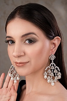 White Finish Zircon Dangler Earrings