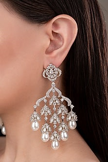 White Finish Zircon Dangler Earrings