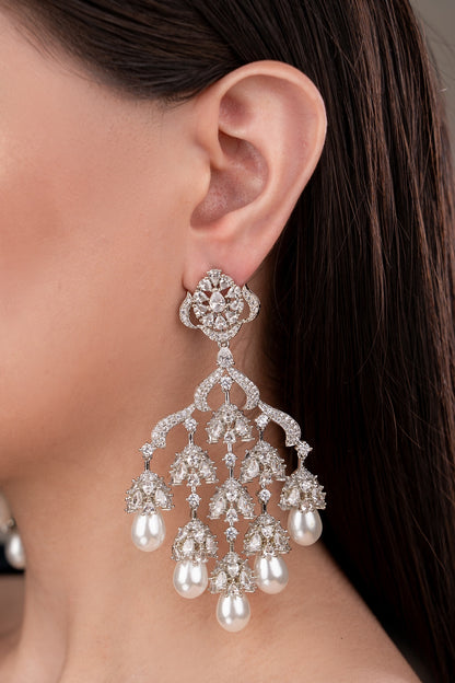 White Finish Zircon Dangler Earrings