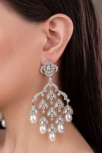 White Finish Zircon Dangler Earrings