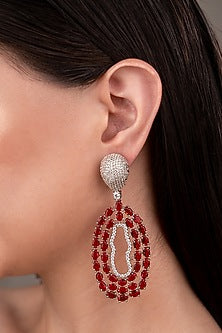 White Finish Zircon & Red Stone Dangler Earrings