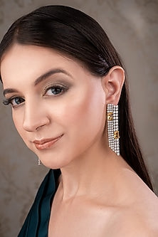 White Finish Zircon & Yellow Stone Dangler Earrings