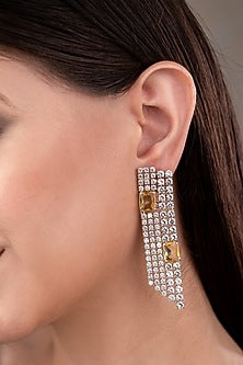 White Finish Zircon & Yellow Stone Dangler Earrings