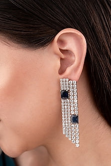 White Finish Zircon & Blue Stone Dangler Earrings