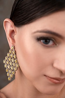 White Finish Zircon & Yellow Stone Dangler Earrings