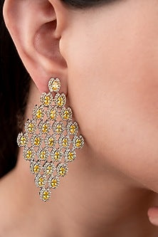 White Finish Zircon & Yellow Stone Dangler Earrings