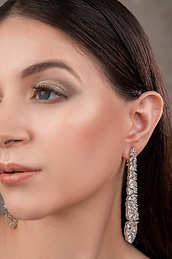 White Finish Zircon Dangler Earrings