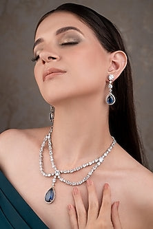 White Finish Zircon & Sapphire Stone Necklace Set