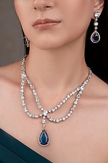 White Finish Zircon & Sapphire Stone Necklace Set
