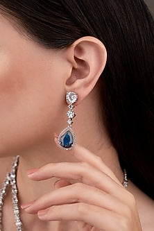 White Finish Zircon & Sapphire Stone Necklace Set