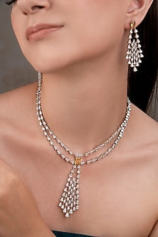 White Finish Zircon & Yellow Stone Necklace Set