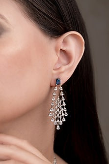 White Finish Zircon & Blue Stone Necklace Set