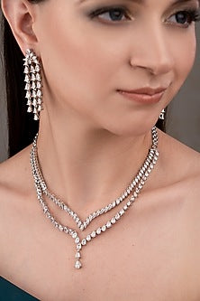 White Finish Zircon Necklace Set