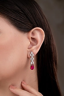 White Finish Zircon & Ruby Choker Necklace Set