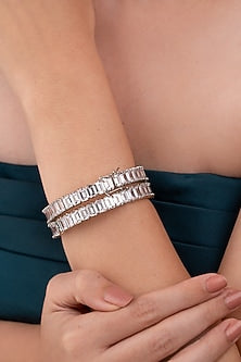 White Finish Zircon Openable Bangles (Set Of 2)