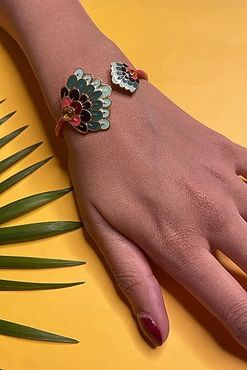 Gold Finish Pink Enameled Bangle