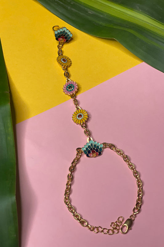 Gold Finish Multi-Colored Enameled Hand Harness