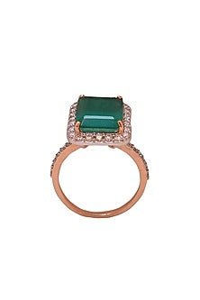 14Kt Yellow Gold Diamond & Green Semi-Precious Stone Ring