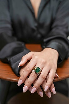 14Kt Yellow Gold Semi-Precious Green Stone Ring