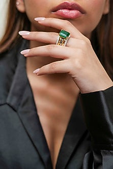 14Kt Yellow Gold Semi-Precious Green Stone Ring