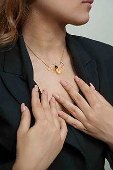 14Kt Yellow Gold Yellow Stone & Diamond Pendant Necklace