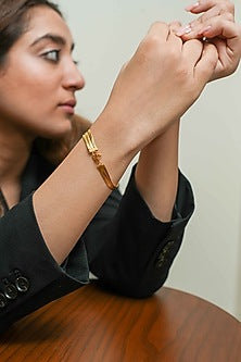 14Kt Yellow Gold Diamond Three Layered Chain Openable Bracelet
