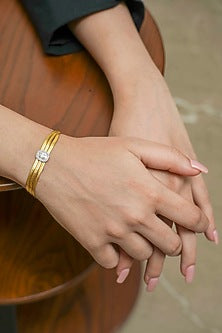 14Kt Yellow Gold Diamond Three Layered Chain Openable Bracelet