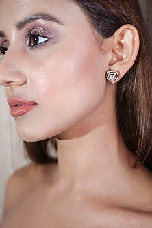 14Kt Yellow Gold Princess Cut Diamond & Round Diamond Stud Earrings