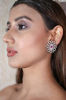 14Kt Yellow Gold Ruby & Diamond Stud Earrings