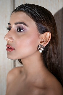 14Kt Yellow Gold Pearl & Diamond Stud Earrings
