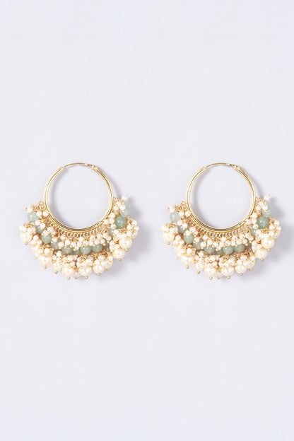 Gold Finish Pearls Hoop Earrings