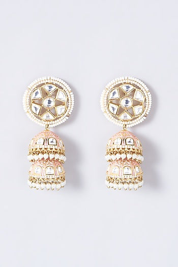 Gold Finish Pearl Tiered Jhumka Earrings