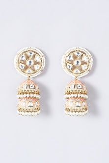 Gold Finish Pearl Tiered Jhumka Earrings