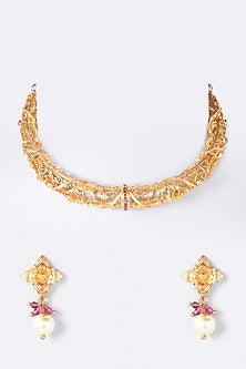 Gold Finish Filigree Choker Necklace Set