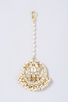Gold Finish Pearl Maang Tikka