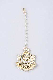 Gold Finish Pearl & Kundan Polki Maang Tikka