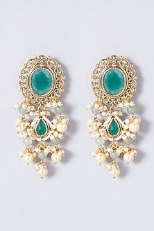 Gold Finish Green Onyx Dangler Earrings
