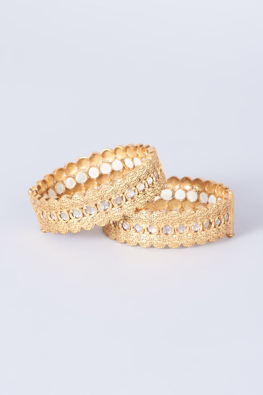 Gold Finish Kundan Polki Bracelets (Set of 2)