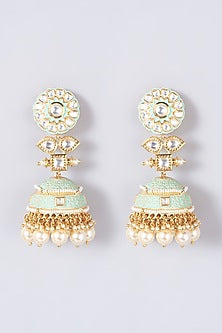 Gold Finish Kundan Polki Jhumka Earrings