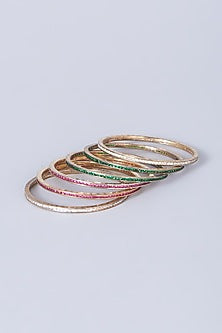 Gold Finish Zircons Bangles (Set of 6)
