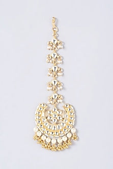 Gold Finish Kundan Polki & Pearl Maang Tikka