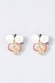 Gold Finish Ruby Zircons Stud Earrings