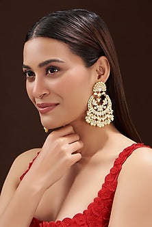 Gold Finish Kundan Polki & Pearl Chandbali Earrings